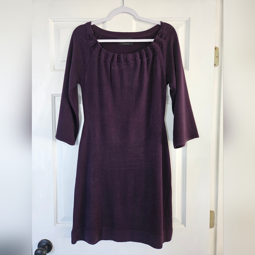 Purple knit Sweater Dress with 3/4 Sleeves...size S
